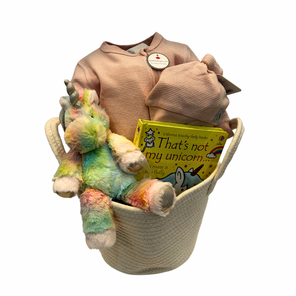 New Baby Gift Basket (grey, pink or green)