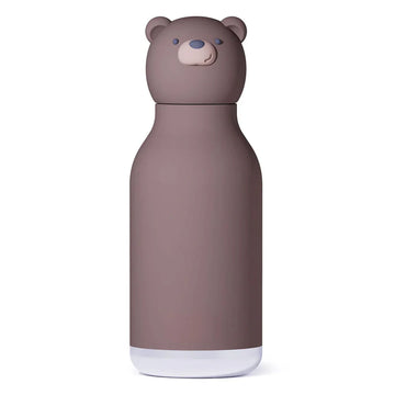 Brown Bear Bestie Bottle | Asobu - Matte brown cylindrical bottle with a rounded bear-shaped lid and white base, kid-friendly design.