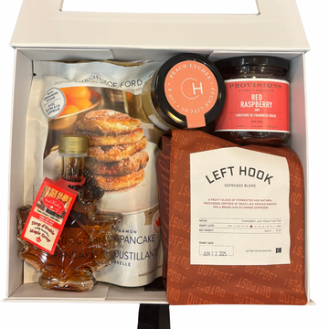 Brunch - Gift Box - Canadian handmade brunch gift box with pancake mix, maple syrup, espresso blend, and raspberry preserves.