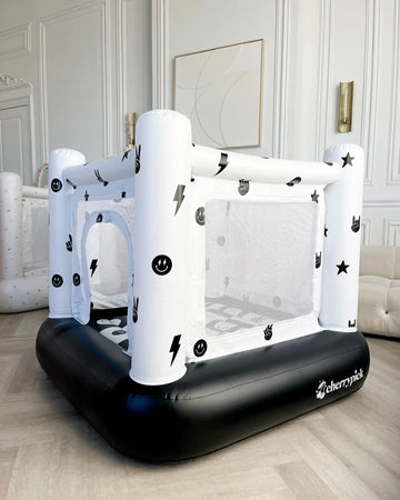 Magic Bounce House – Mini Cordless Indoor Bouncer in Monochrome Smiley