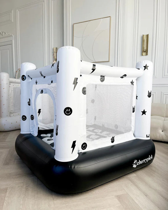 Magic Bounce House – Mini Cordless Indoor Bouncer in Monochrome Smiley