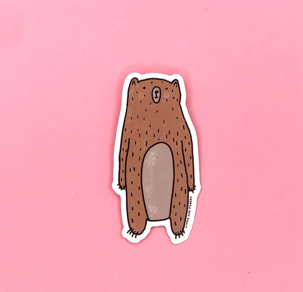 A sticker shaped like a brown bear standing upright