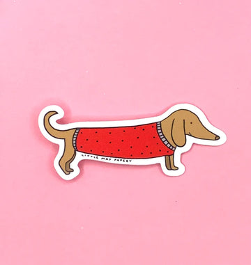 Dachshund Dog Vinyl Sticker - Handmade Canadian vinyl sticker of a dachshund in a red sweater, unique gift accessory.