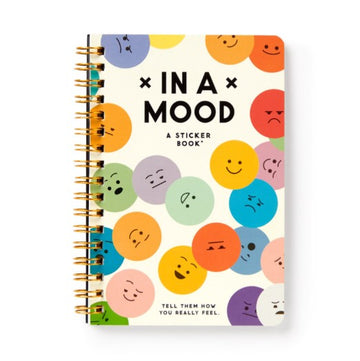 In a Mood Sticker Book - In a Mood sticker book with colorful expressive faces, unique handmade Canadian gift, spiral bound.