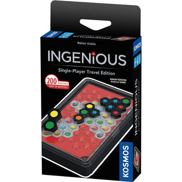 Ingenious: Single-Player Travel Edition - Ingenious Single-Player Travel Edition game with colorful tiles in compact black and red case, unique handmade Canadian gift.