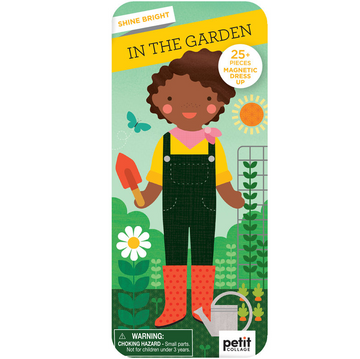 Shine Bright In the Garden Magnetic Dress Up (Petit Collage) - Handmade Canadian magnetic dress-up toy with garden-themed clothes, unique gift for kids.