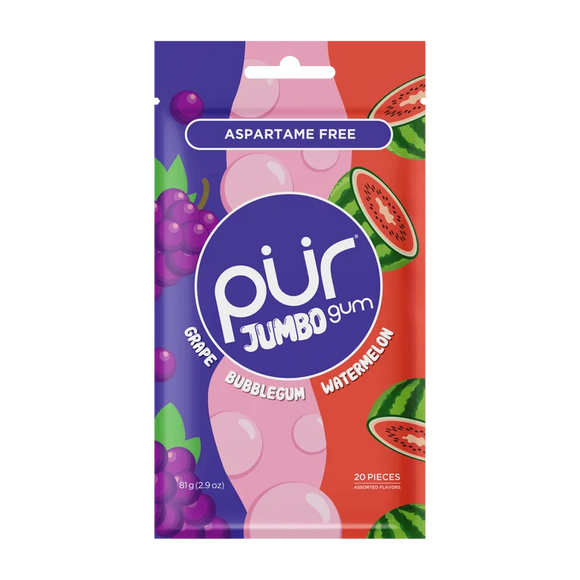 PUR Jumbo Grape Bubblegum Watermelon Gum (20pc Bag)