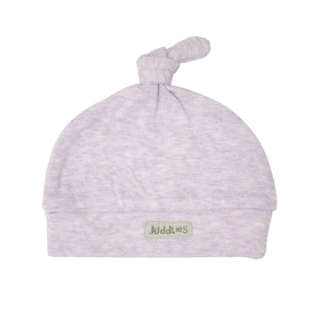 Breathe EZE Collection - Newborn Baby Hat - Lavender fleck newborn baby hat with top knot, handmade Canadian gift from Breathe EZE Collection.