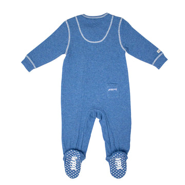 Breathe EZE Collection - Baby Footed Two-Way Zipper Sleeper - Denim fleck baby footed two-way zipper sleeper with gripper soles, unique handmade Canadian gift.