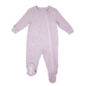 Breathe EZE Collection - Baby Footed Two-Way Zipper Sleeper - Light purple baby footed sleeper with long sleeves and a diagonal zipper closure, soft knit fabric.