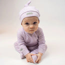 Breathe EZE Collection - Baby Footed Two-Way Zipper Sleeper - Soft lavender baby footed sleeper with two-way zipper and matching knot hat in cozy knit fabric.
