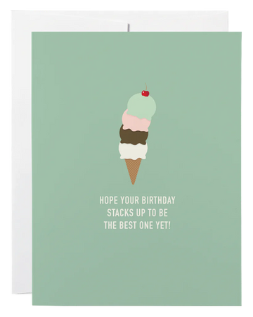 Ice Cream Birthday Card - Mint green birthday card with a handmade Canadian ice cream cone illustration and playful text gift design.