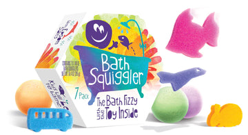Bath Squiggler Gift Set - Bath Squiggler gift set with colorful handmade bath fizzies shaped like fish and sea creatures, Canadian spa toy gift.