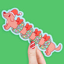 Holiday Weenie Dog Christmas Long Vinyl Sticker-1