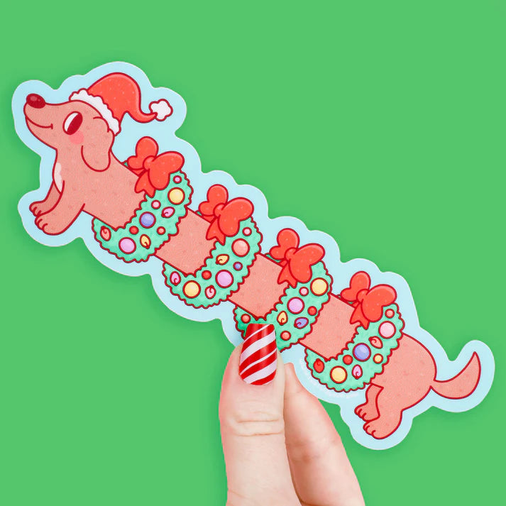 Holiday Weenie Dog Christmas Long Vinyl Sticker