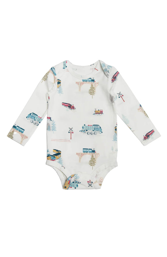 All Aboard (train patterned) Long Sleeve Bodysuit (Loulou Lollipop)