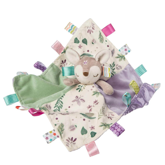 Taggies Character Blanket - Flora Fawn - Handmade Flora Fawn character blanket with soft tag accents, unique Canadian baby gift.