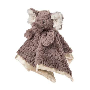 Putty Nursery Character Blanket - Elephant - Handmade putty-colored plush elephant blanket with textured swirls, unique Canadian baby gift.