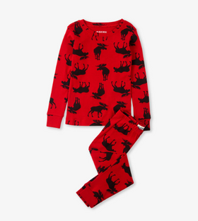 Moose on Red Kids Pajama Set - 0