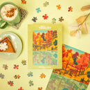 Villager Puzzles | Muskoka Leaves | 500-Piece Puzzle for Adults - Villager Puzzles Muskoka Leaves 500-piece Canadian handmade puzzle with autumn forest reflecting on water, unique gift.