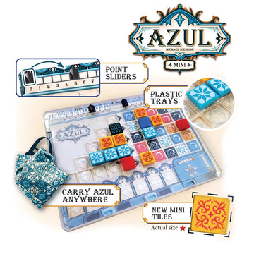 Azul Mini - Azul Mini board game with colorful handmade Canadian tiles, plastic trays, and carry pouch gift set.