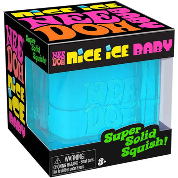 NeeDoh Nice Ice Baby - Bright blue NeeDoh Nice Ice Baby squishy toy in colorful Canadian handmade gift box.