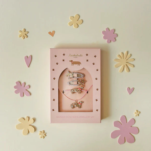 Sausage Dog Hair & Jewellery Set