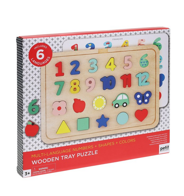  Multi-Language Numbers, Shapes, and Colors Wooden Tray Puzzle