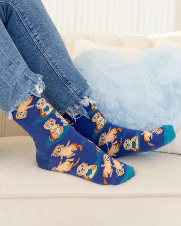 Women's Otterly Adorable Socks - Handmade Canadian navy socks with playful otter print, perfect unique gift for women.