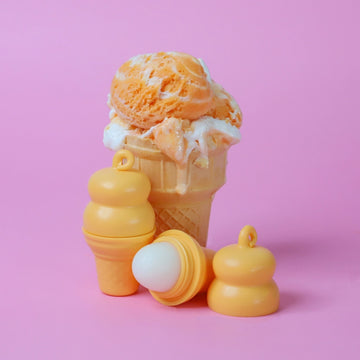 Orange Ice Cream Lip Balm - Orange Dreamsicle - Handmade Canadian lip balm in unique orange ice cream cone packaging, perfect gift accessory.