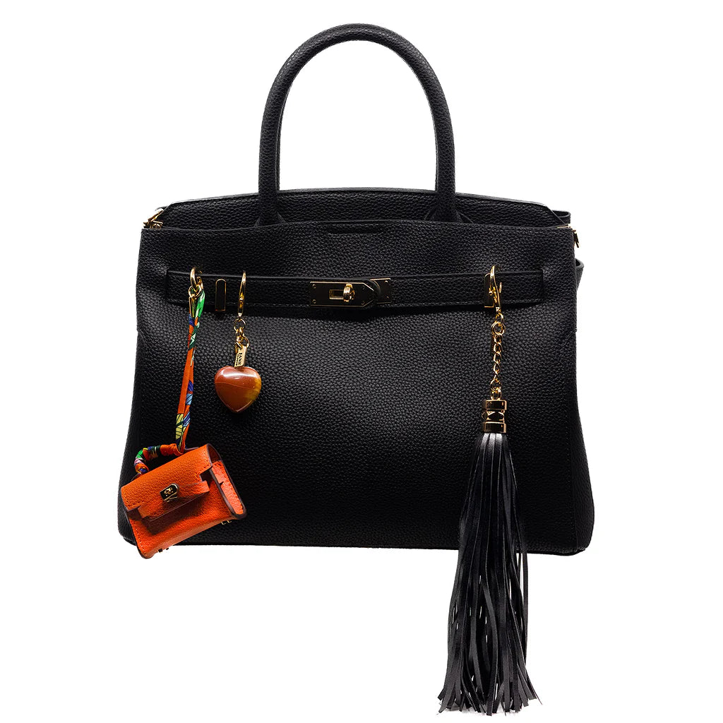 Faux Leather Tassel in Black