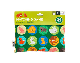 Animals + Babies Matching Game - Colorful Animals + Babies matching game pouch with playful animal illustrations, handmade Canadian gift for kids.