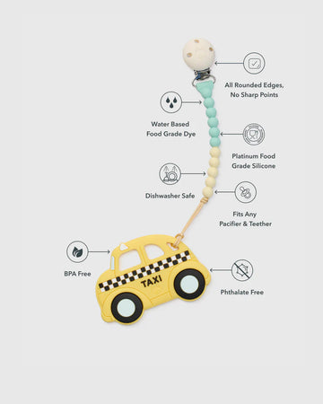 Yellow Taxi Pacifier Clip Teether Set (Loulou Lollipop) - 0