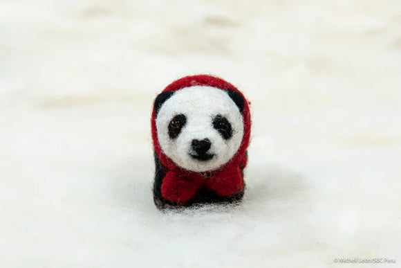 Needle Felted Holiday Panda with Lights Ornament