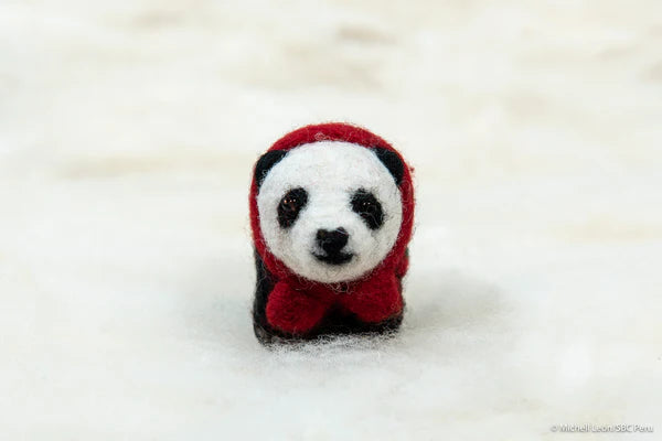 Needle Felted Holiday Panda with Lights Ornament