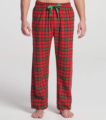 Men's Classic Holiday Plaid Flannel Pajama Pants - Men’s red and green plaid flannel pajama pants with green drawstring, handmade Canadian gift.