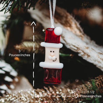 Glass Santa Claus Ornament - Handmade Canadian glass Santa Claus ornament in red and white, unique Christmas gift under 3 inches tall.
