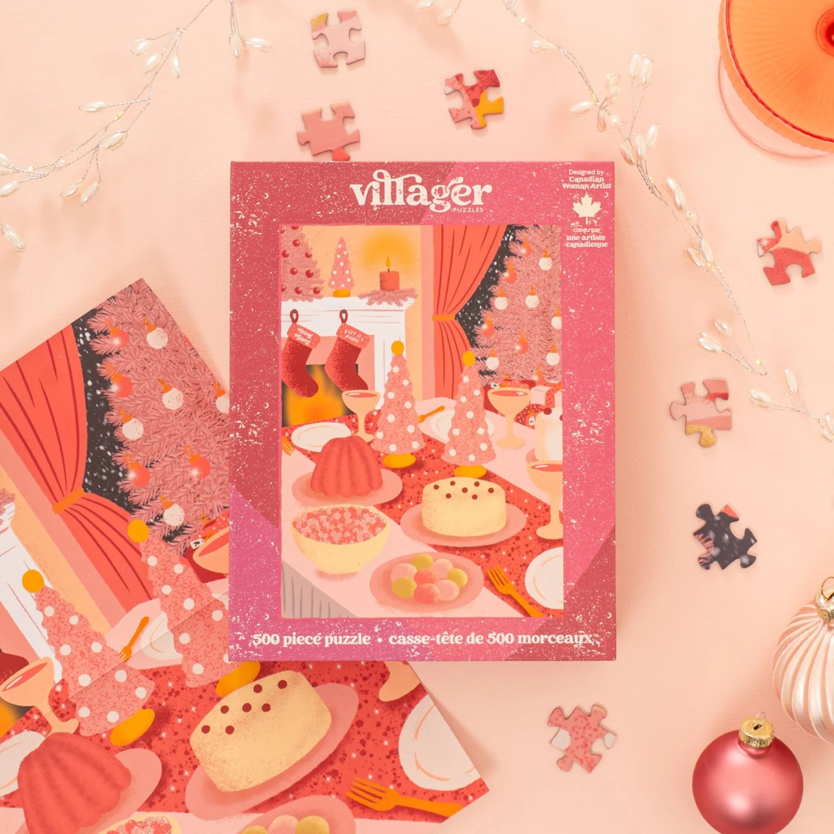 Villager Puzzles | Pink Christmas | 500-Piece Puzzle for Adults