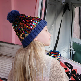 Rainbow Sequin Knitted Hat - 0