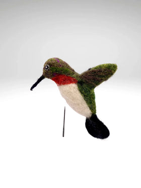 Needle Felted Ruby Hummingbird Ornament