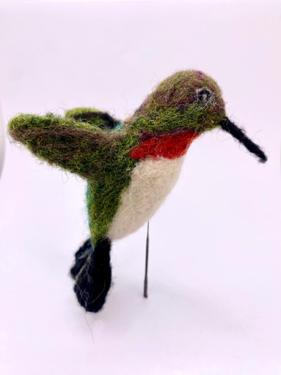 Needle Felted Ruby Hummingbird Ornament