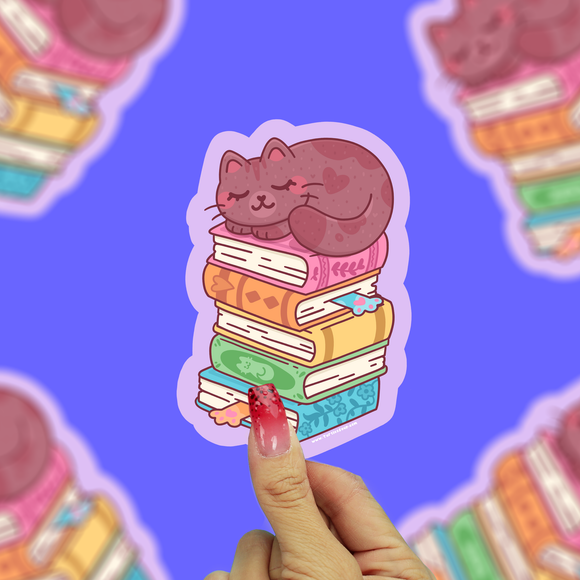 Bookstack Cat Vinyl Sticker