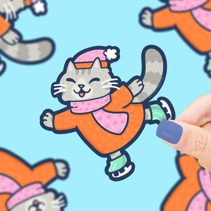 Ice Skating Kitty Vinyl Sticker