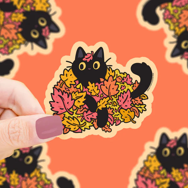 Autumn Leaves Kitty Vinyl Sticker