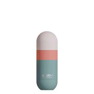 Orb Pastel Green - Pastel green and soft pink cylindrical drinkware bottle with rounded cap and white logo text.