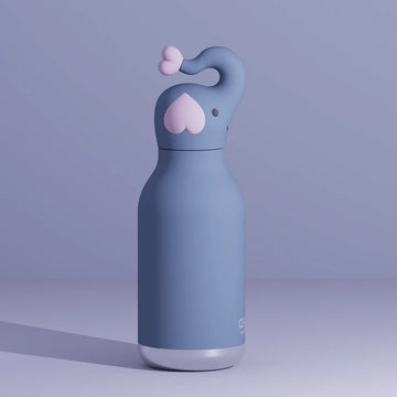 Elephant Bestie Bottle | Asobu - Blue silicone elephant-shaped water bottle with pink heart details, unique handmade Canadian gift.