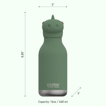 Rocketship Bestie Bottle | Asobu - Green matte finish Rocketship Bestie Bottle by Asobu with playful rocket design, unique handmade Canadian gift, 16oz capacity.