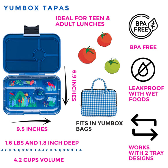 Yumbox Tapas Bento Lunch Box - Monte Carlo Blue (Jungle Tray)