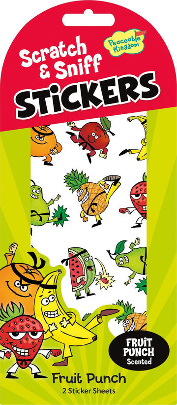 Fruit Punch Scratch & Sniff Mini Sticker - Colorful Fruit Punch Scratch & Sniff mini stickers with playful fruit characters, unique Canadian gift.
