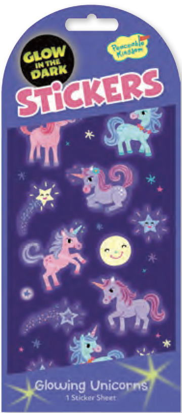Glowing Unicorns Stickers - Handmade glowing unicorn stickers with pastel colors and whimsical designs, unique Canadian gift.